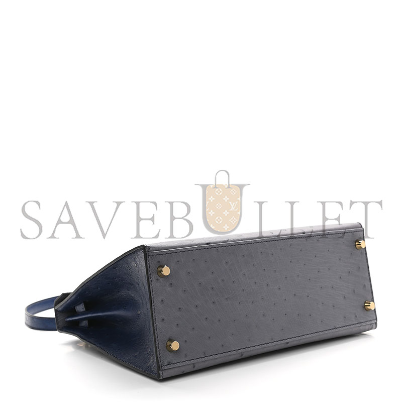 HERMÈS MASTER OSTRICH HORSESHOE KELLY SELLIER 28 GRIS AGATE BLEU IRIS (28*22*10cm)